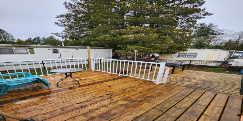 Beautiful, new cedar side deck with new aluminum railing that steps down to a recently completely redone side/backyard.