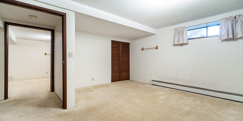Large basement bedroom with window and walkin closet